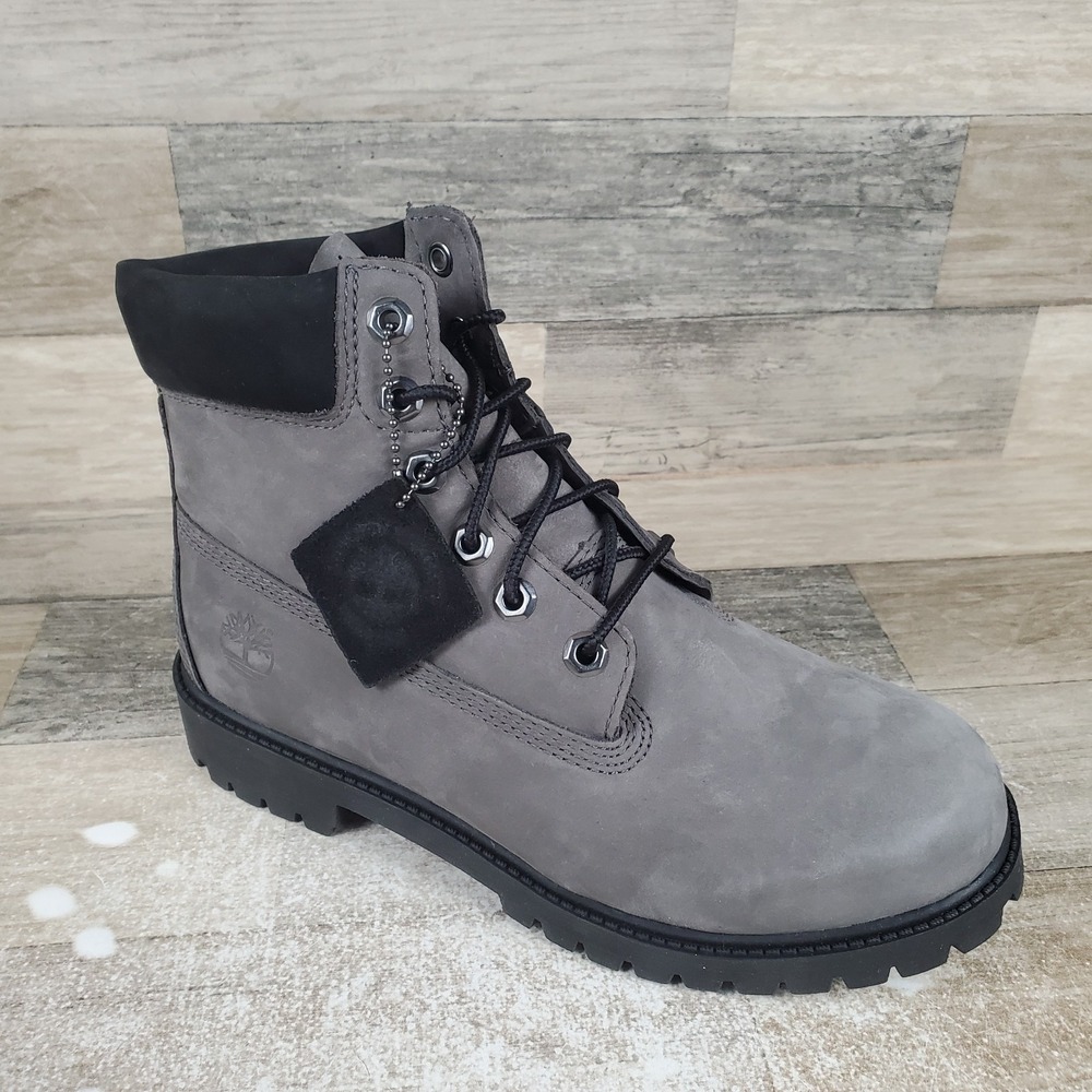 Timberland Premium 6 Inch Ankle Boots Boys Sz 6.5 Gray Nubuck Lace Up Waterproof